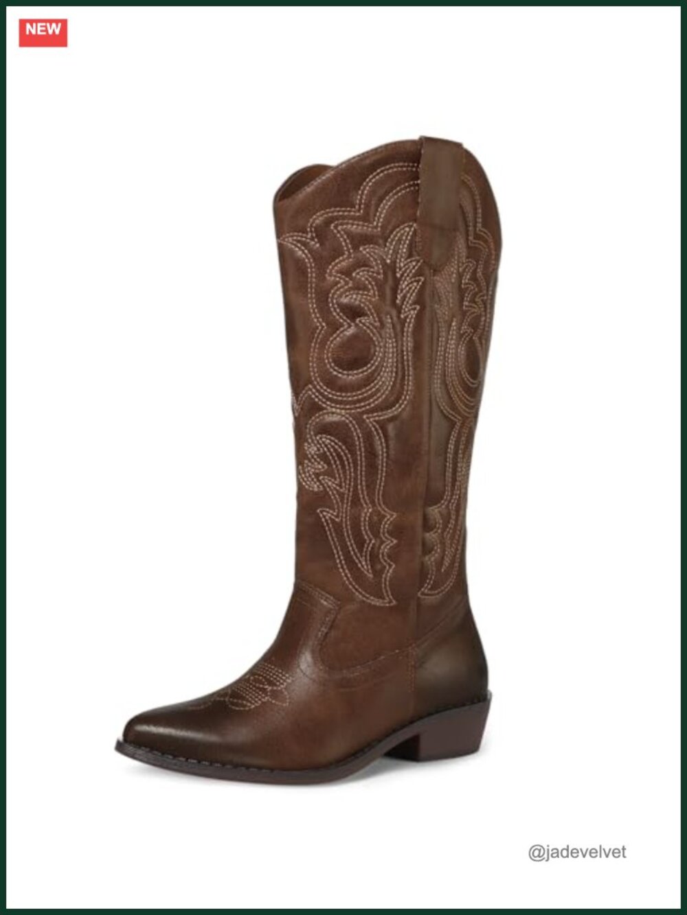 Cowboy Boots Mid Calf Pointed Toe Block Heel PU Western Boots